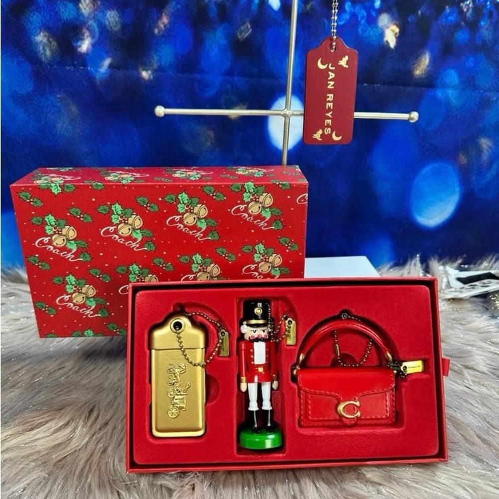 Coach Christmas Ornament Charm 3 Pc Set Tabby Handbag Hang Tag